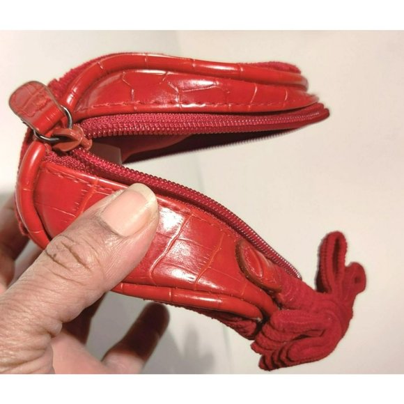 Mini Red Corduroy Cotton Full Zip Jewelry Travel Bag Bow on Handle Inside Pocket - Picture 7 of 15